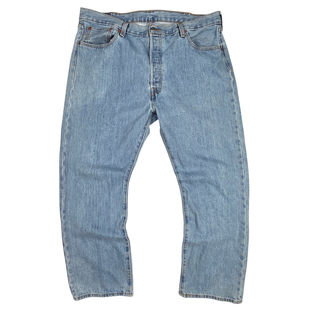 Levis 501 Mens Light Wash Blue Straight Leg Button Fly Denim Jeans 39x29.5